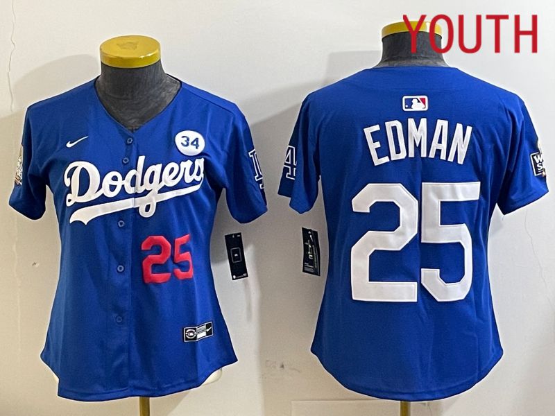 Youth Los Angeles Dodgers 25 Edman Blue Game 2024 Nike MLB Jersey style 11211